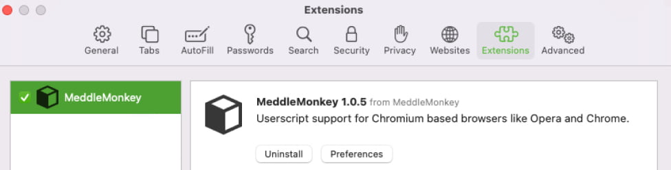 Включение MeddleMonkey